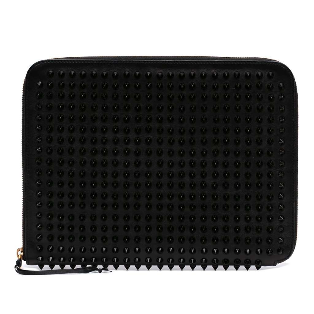Christian Louboutin Calfskin Spike Ipad Case Black Leather Very good - Front View