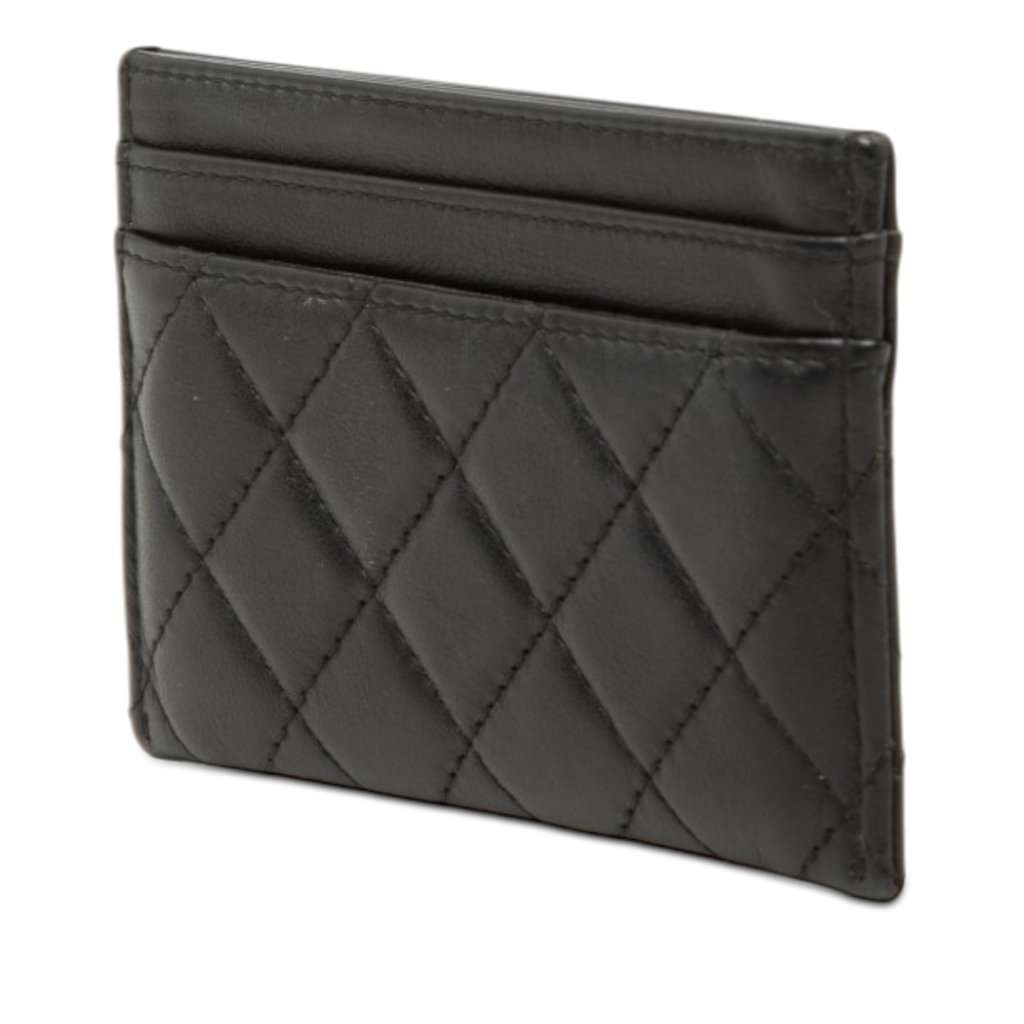 Chanel Quilted Lambskin Boy Card Holder Black Leather Very good condition - Back View