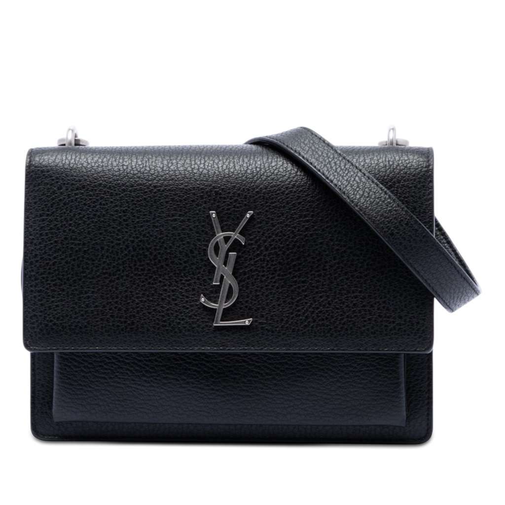 Saint Laurent Medium Grained Calfskin Monogram Sunset Crossbody Black Leather Very good - Front View