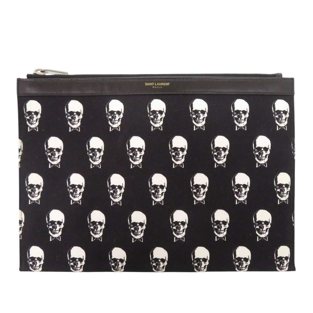 Saint Laurent Canvas Skull Print Zip Clutch Black Very good condition - Front View