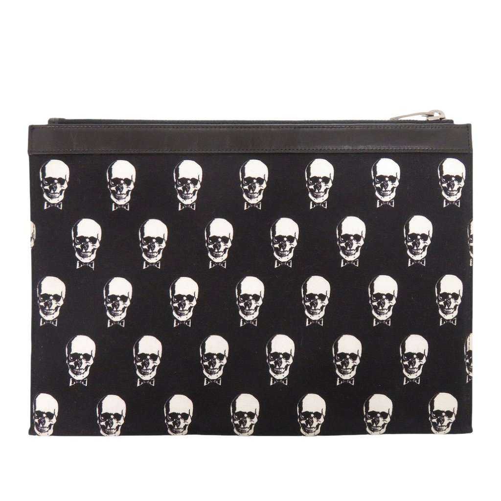 Saint Laurent Canvas Skull Print Zip Clutch Black Very good condition - Back View