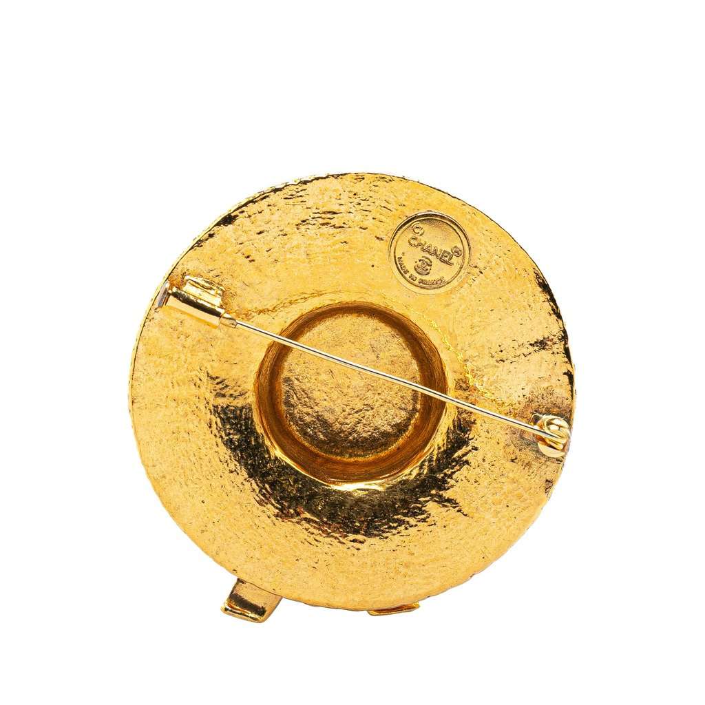 Chanel Gold Plated Straw Hat Brooch Gold Metal Very good condition - Back View