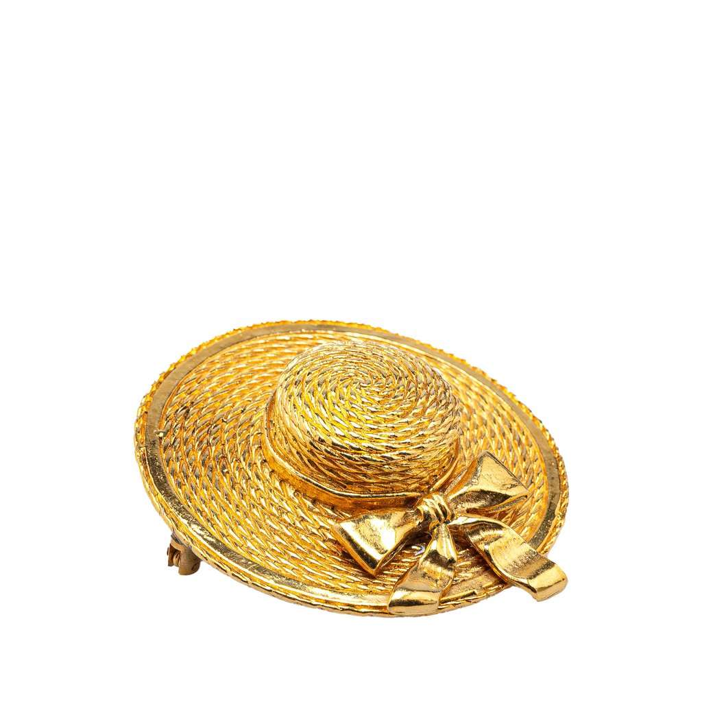 Chanel Gold Plated Straw Hat Brooch Gold Metal Very good condition - Inside View