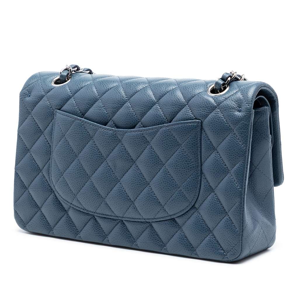 Chanel Medium Classic Caviar Double Flap Blue Leather Very good - Back View