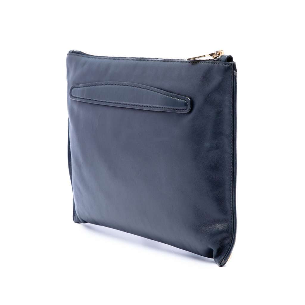 Miu Miu Studded Leather Zip Clutch Blue Leather Very good - Back View