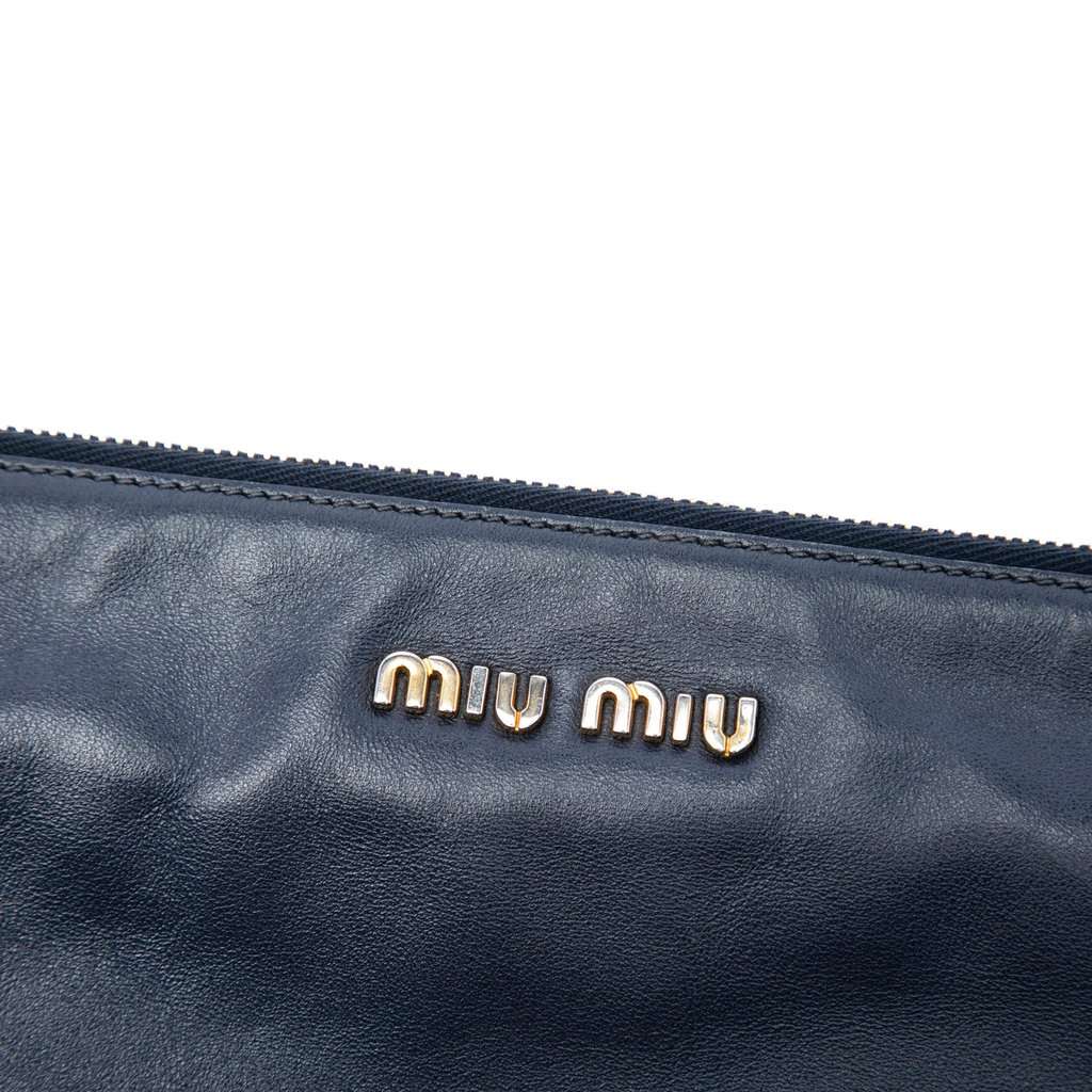 Miu Miu Studded Leather Zip Clutch Blue Leather Very good - Box View