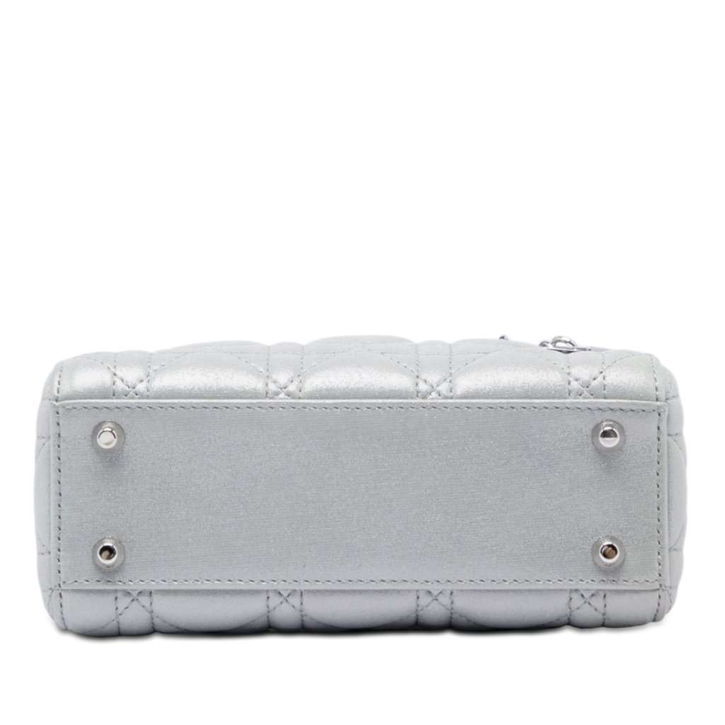 Dior Mini Iridescent Lambskin Cannage Lady Dior Silver Leather Very good condition - Inside View