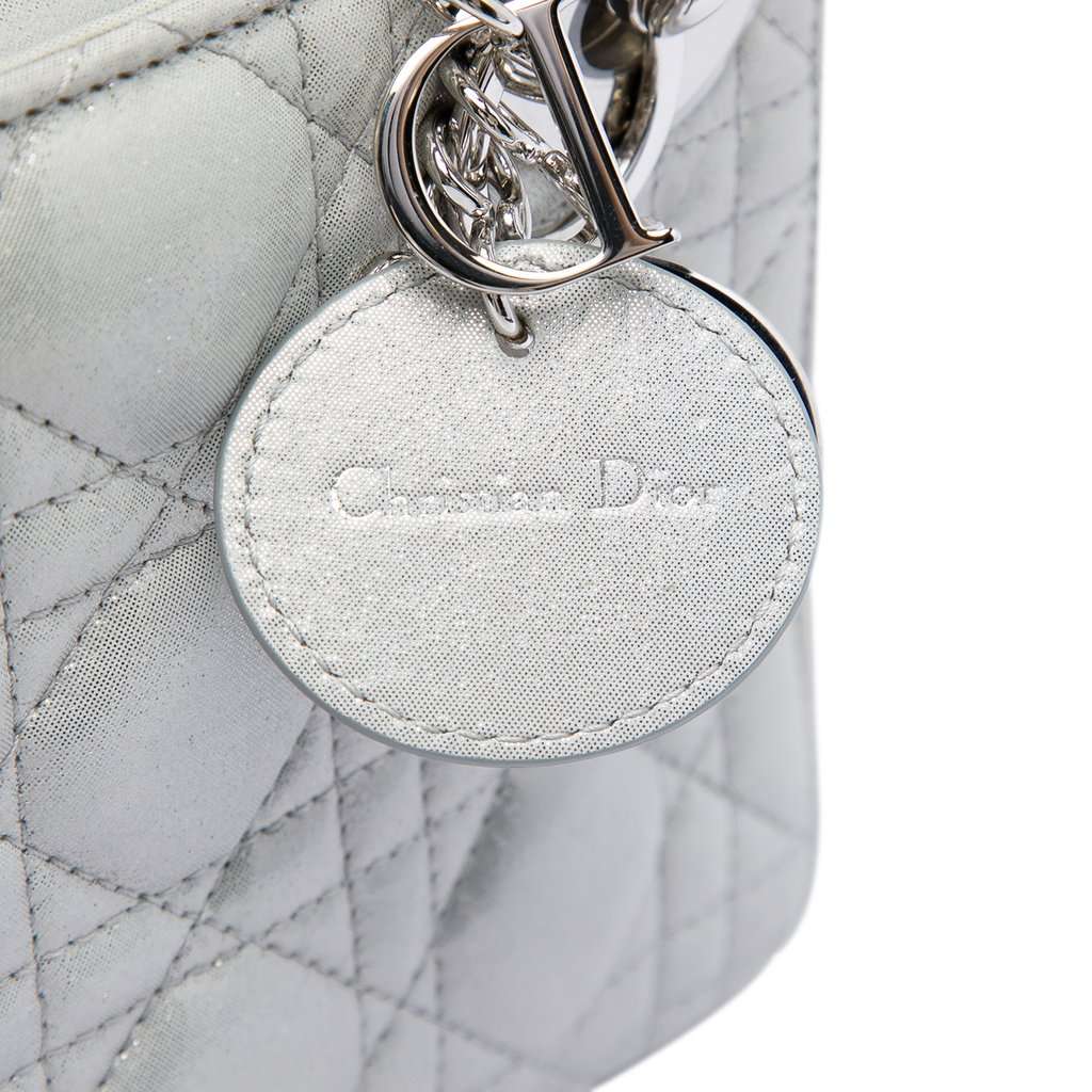 Dior Mini Iridescent Lambskin Cannage Lady Dior Silver Leather Very good condition - Box View