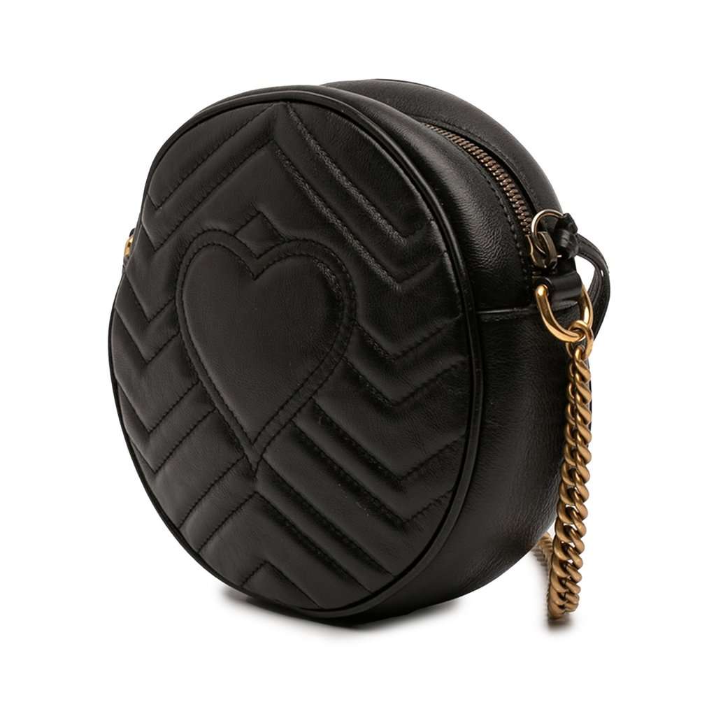 Gucci Mini GG Marmont Matelasse Leather Round Crossbody Black Leather Very good - Back View