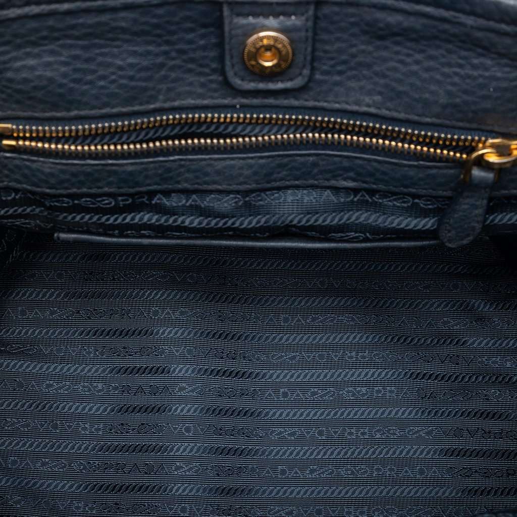 Prada Vitello Daino Trimmed Tessuto Satchel Blue Very good condition - Model View