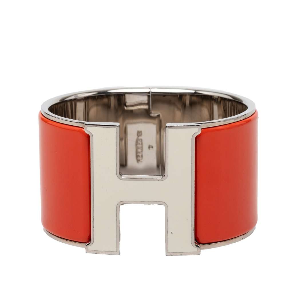 Hermès Extra Wide Enamel Clic Clac H Bracelet PM Orange Very good condition - Front View