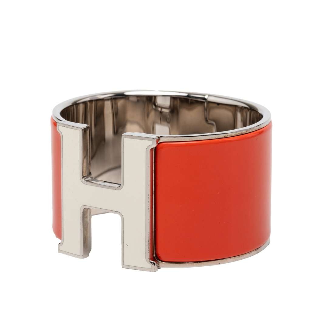 Hermès Extra Wide Enamel Clic Clac H Bracelet PM Orange Very good condition - Back View