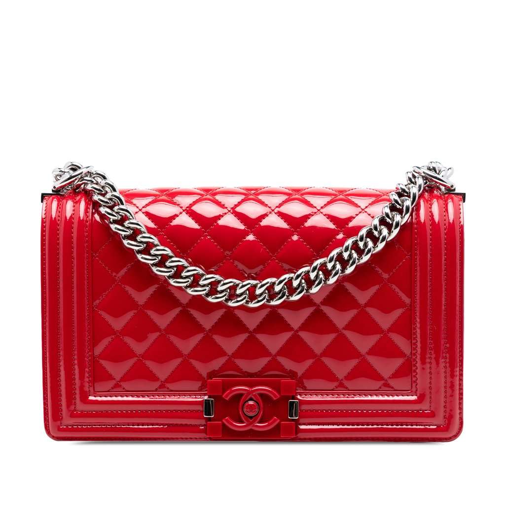 Chanel Old Medium Quilted Patent Acrylic Boy Flap Red Leather Very good condition - Front View