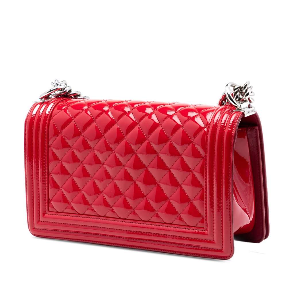 Chanel Old Medium Quilted Patent Acrylic Boy Flap Red Leather Very good condition - Back View