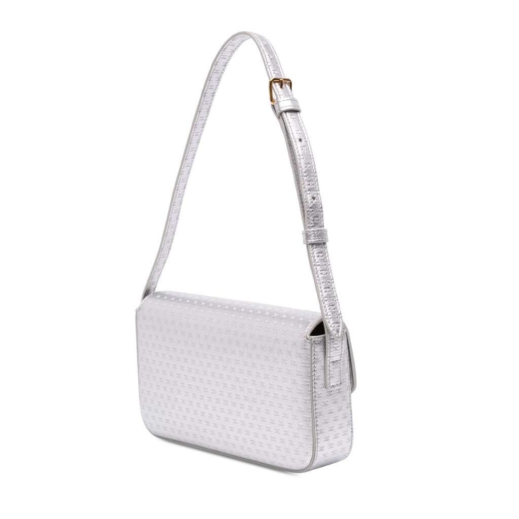 Celine Triomphe All Over Laminated Calfskin Claude Shoulder Bag Silver Leather Very good - Back View