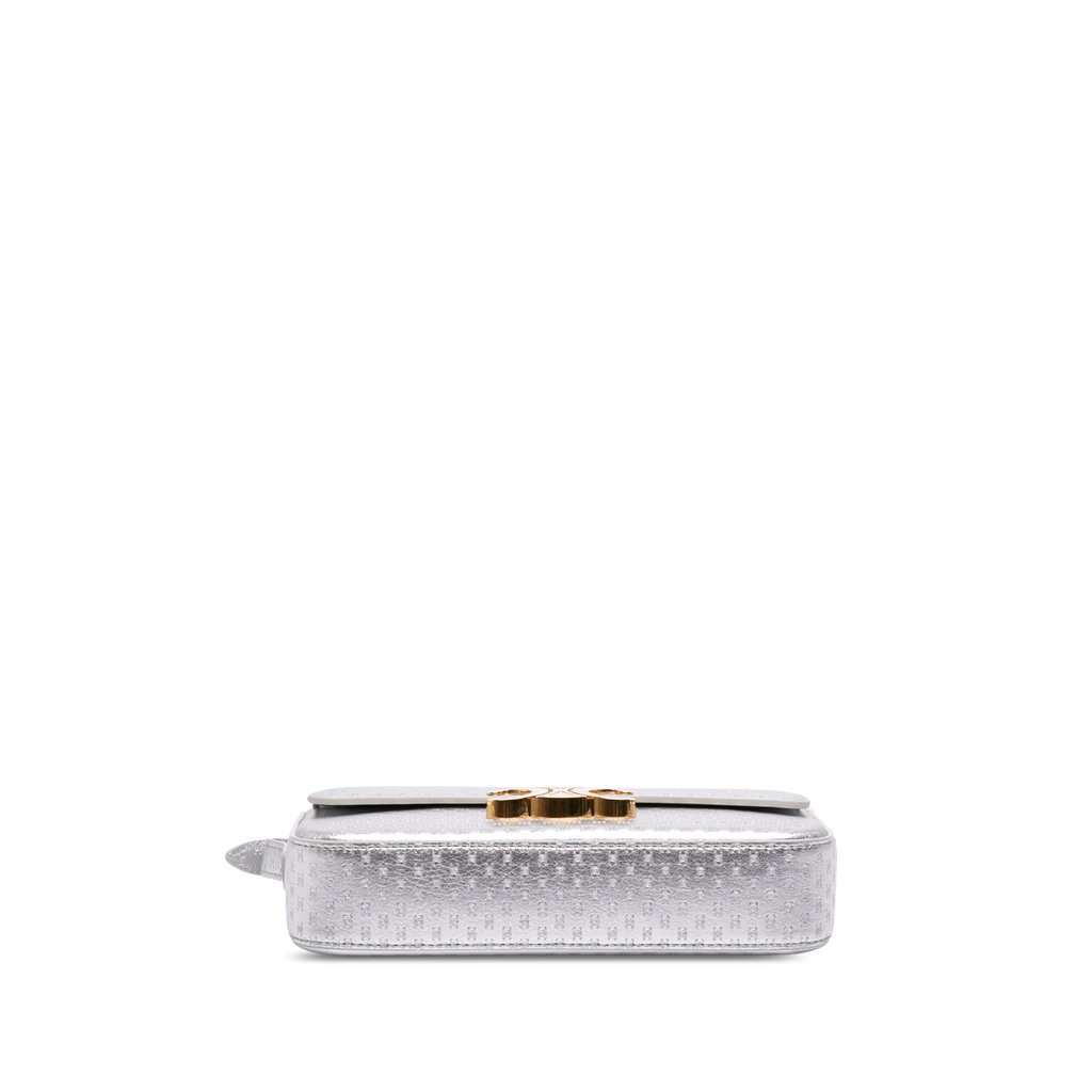 Celine Triomphe All Over Laminated Calfskin Claude Shoulder Bag Silver Leather Very good - Inside View