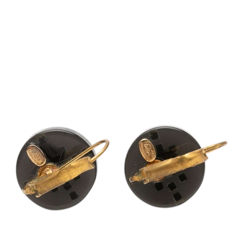 Chanel CC Enamel Gold Plated Round Lever Back Earrings Black Very good - Back View