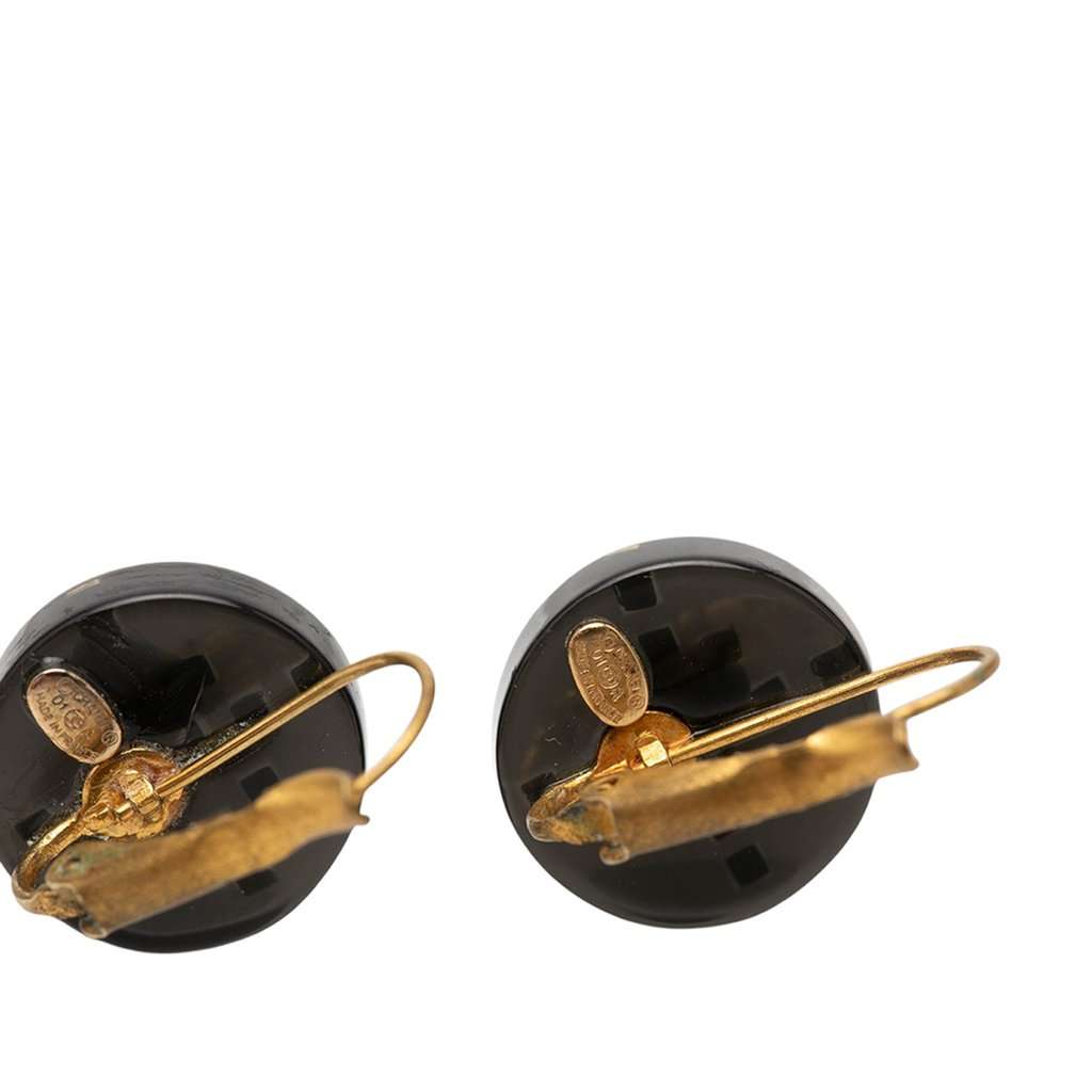 Chanel CC Enamel Gold Plated Round Lever Back Earrings Black Very good - Inside View