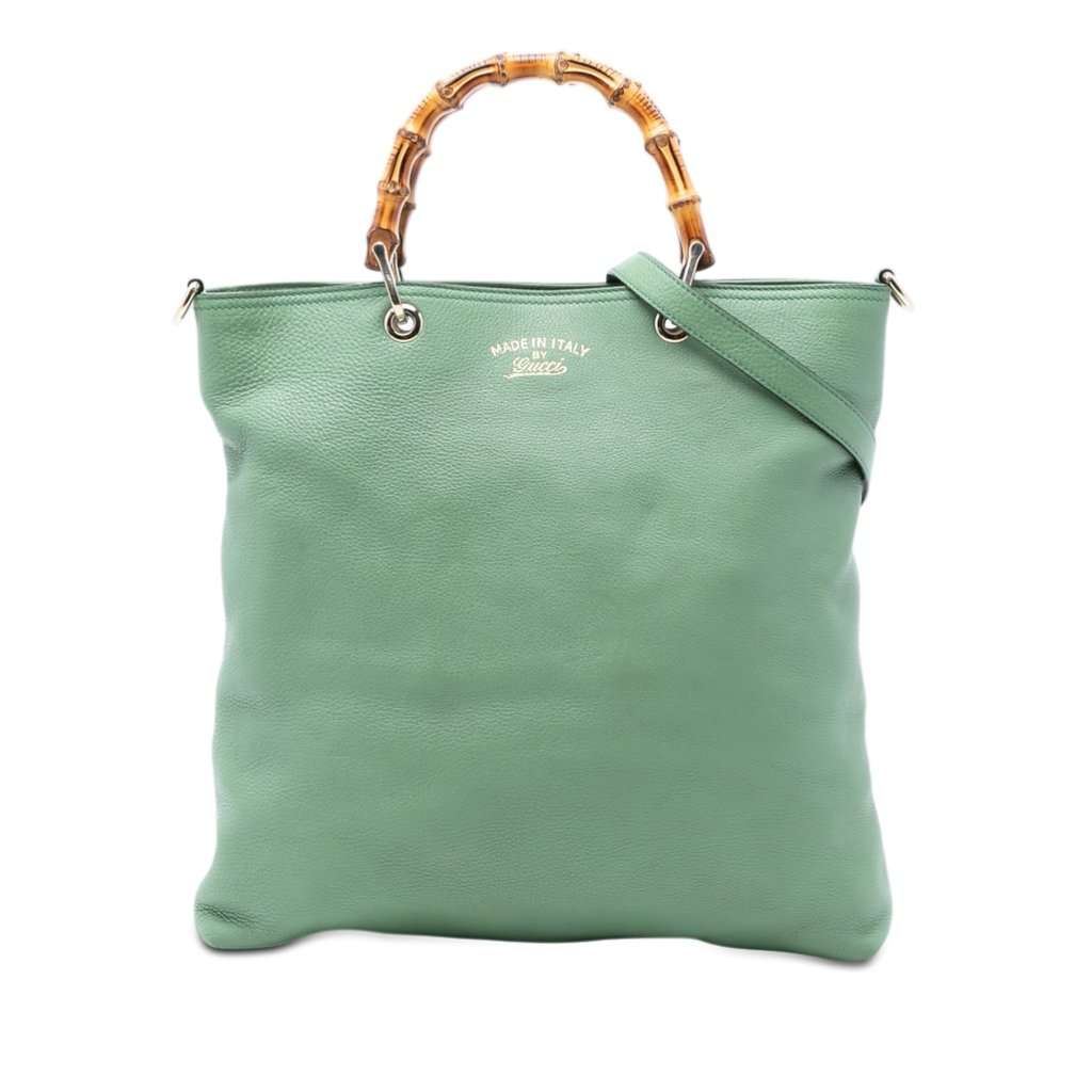 Gucci Tall Leather Bamboo Shopper Tote Green Leather Very good condition - Front View