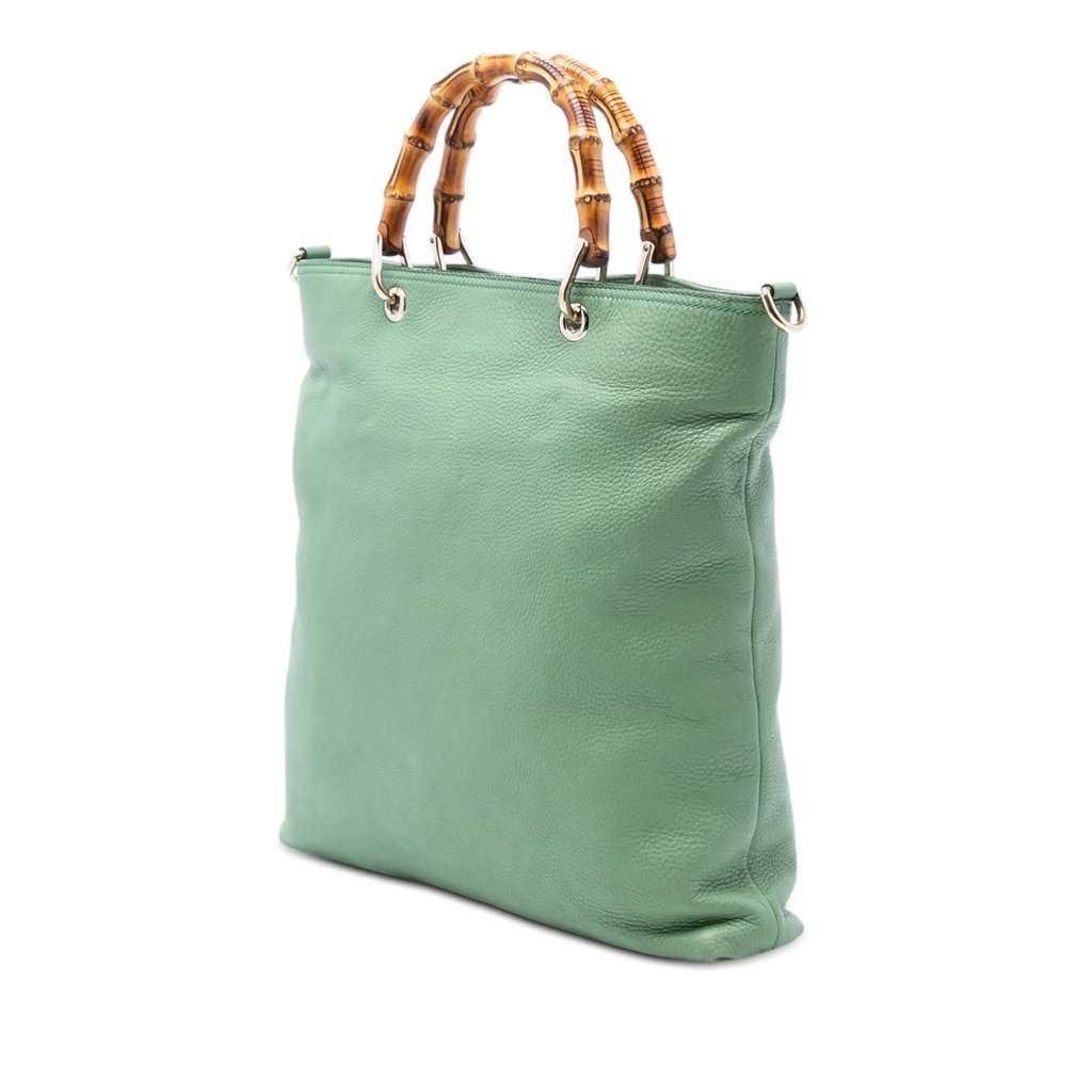 Gucci Tall Leather Bamboo Shopper Tote Green Leather Very good condition - Back View