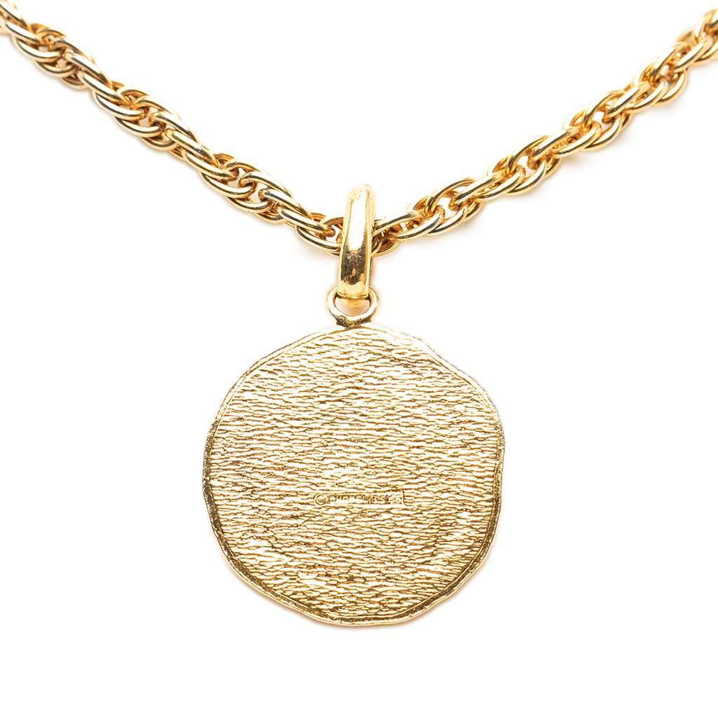 Chanel CC Gold Plated Centaur Medallion Pendant Necklace Gold Metal Very good condition - Back View