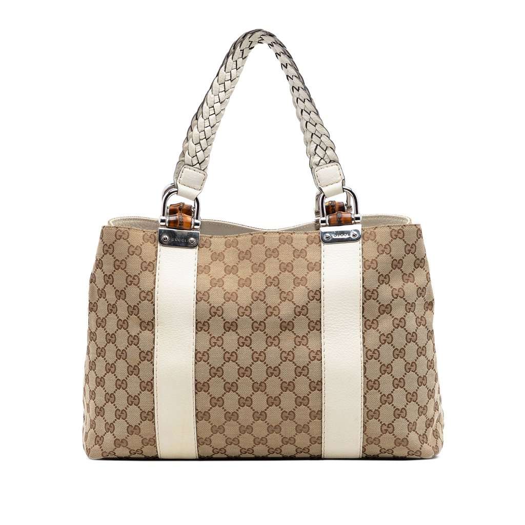 Gucci Medium GG Canvas Bamboo Libeccio Tote Beige Very good - Front View