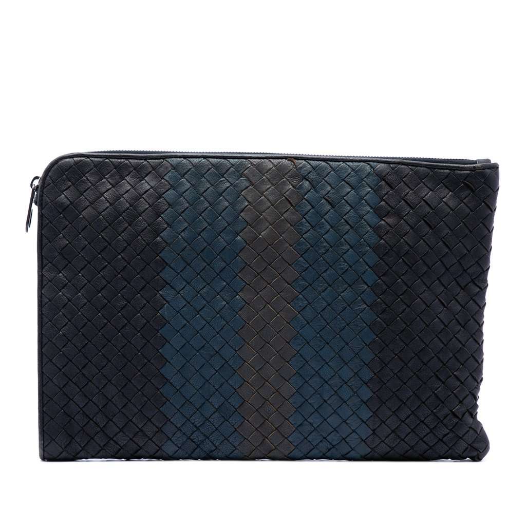 Bottega Veneta Tricolor Nappa Intrecciato Clutch Black Leather Very good condition - Front View