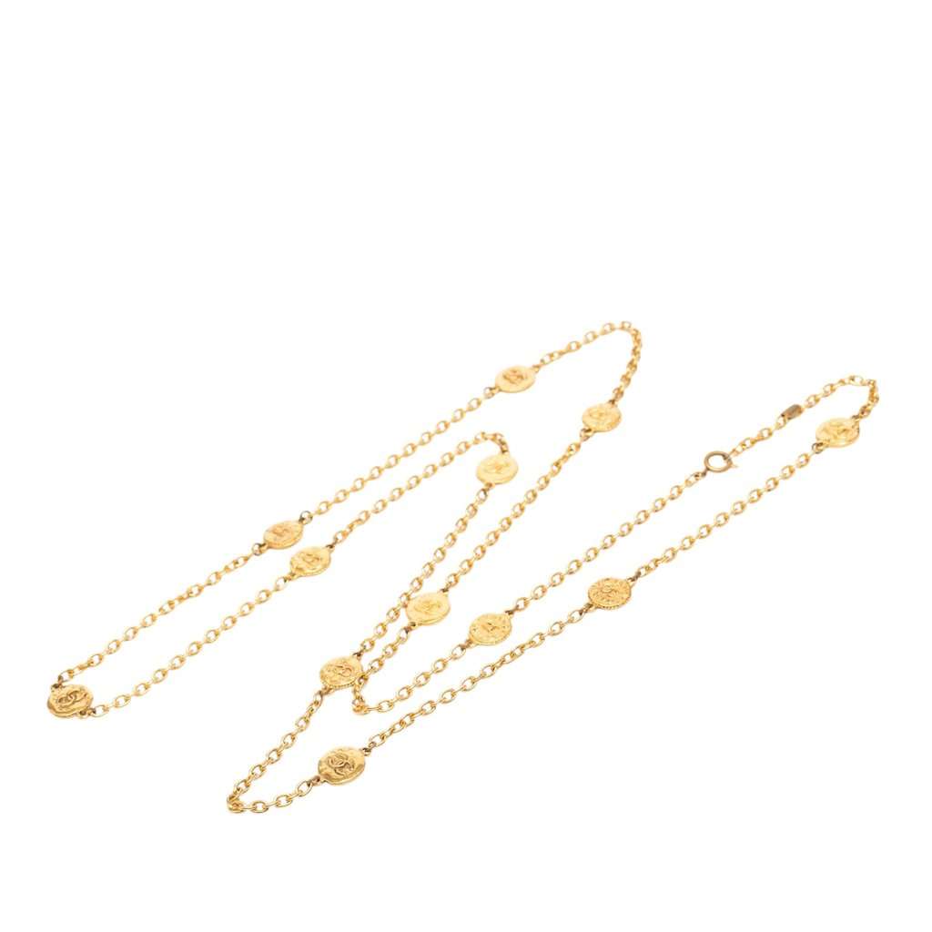 Chanel CC Gold Plated Medallion Station Necklace Gold Metal Very good condition - Front View