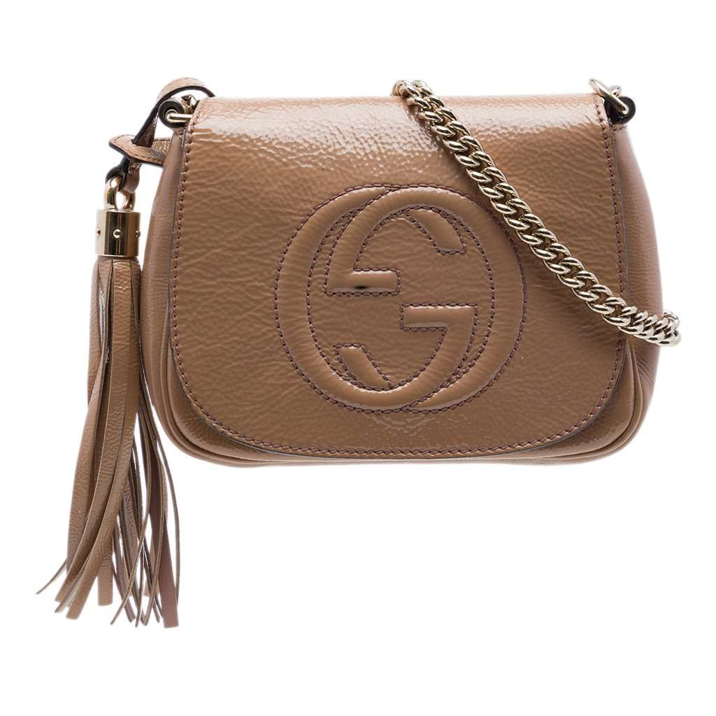 Gucci Small Patent Soho Chain Flap Crossbody Brown Leather Very good - Front View
