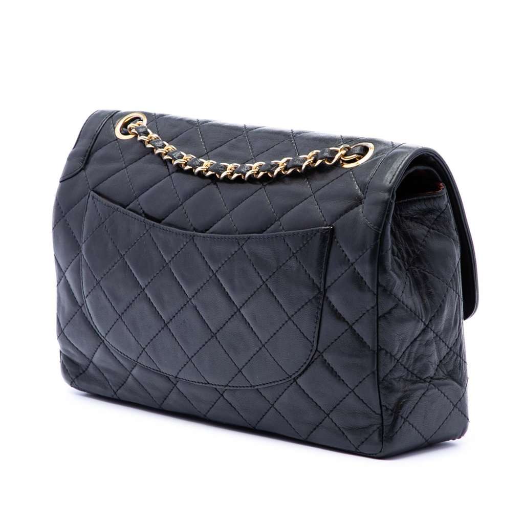 Chanel Limited Edition Paris Quilted Lambskin Double Flap Black Leather Very good - Back View