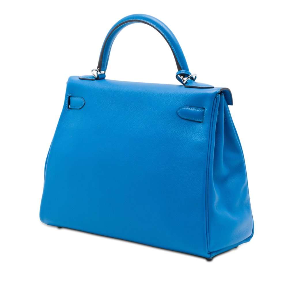 Hermès Clemence Kelly II Retourne 32 Blue Leather Very good - Back View