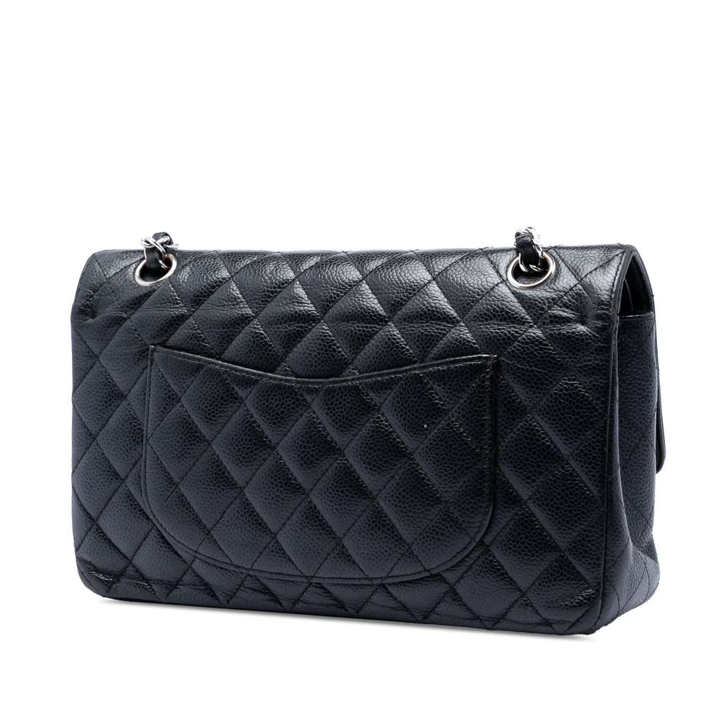Chanel Medium Classic Caviar Double Flap Black Leather Very good - Back View