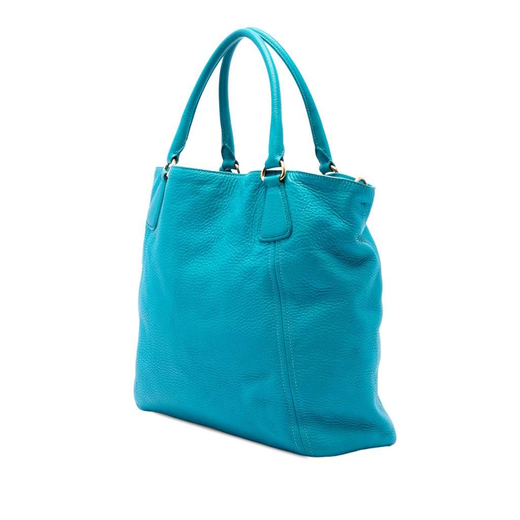 Prada Vitello Daino Open Convertible Tote Blue Leather Very good - Back View