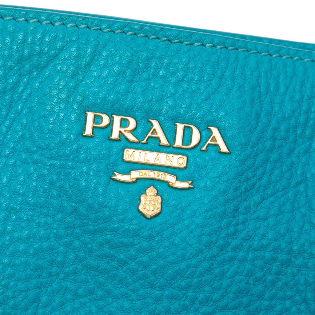 Prada Vitello Daino Open Convertible Tote Blue Leather Very good - Box View
