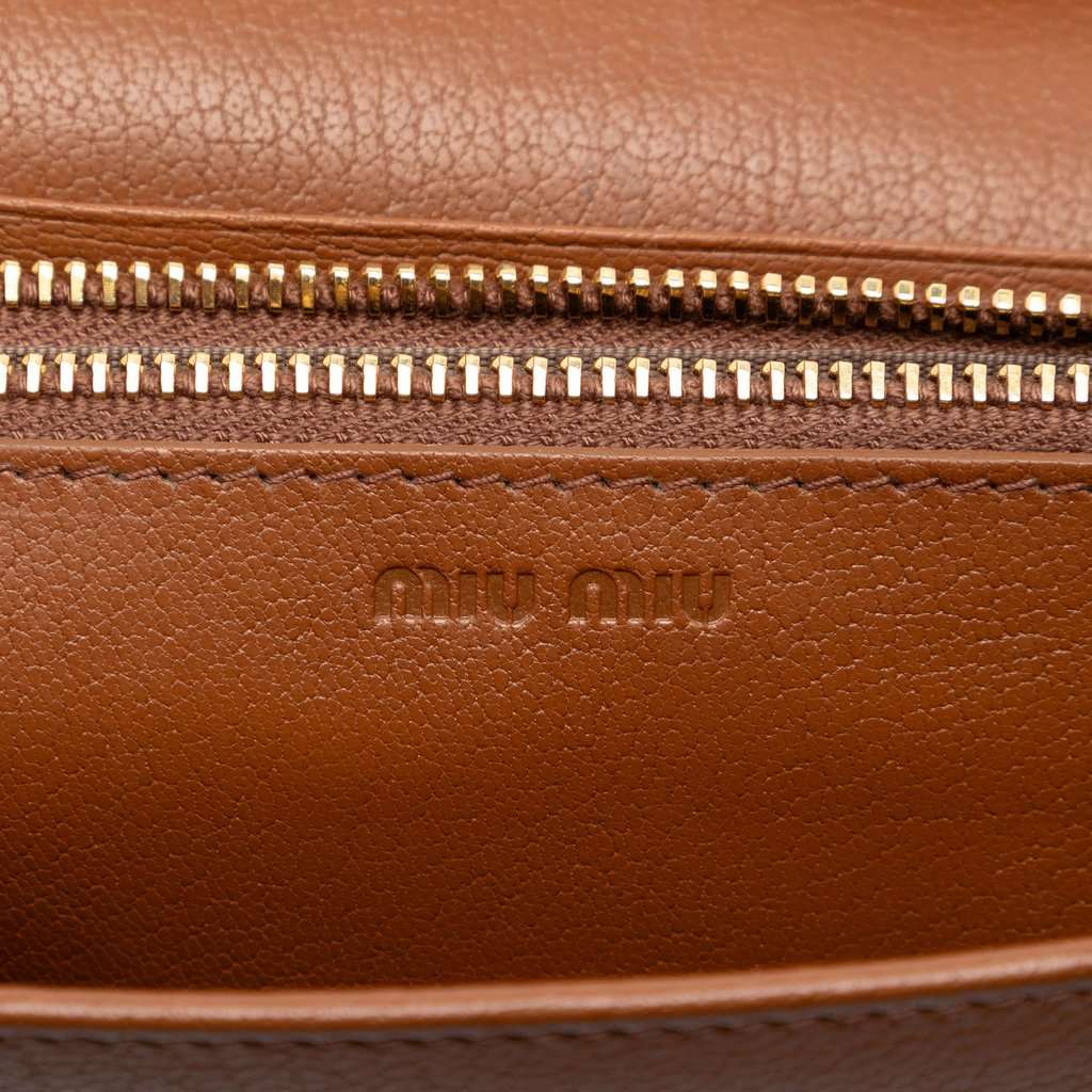 Miu Miu Studded Goatskin Madras Lux Wallet On Chain Brown Leather Very good condition - Box View