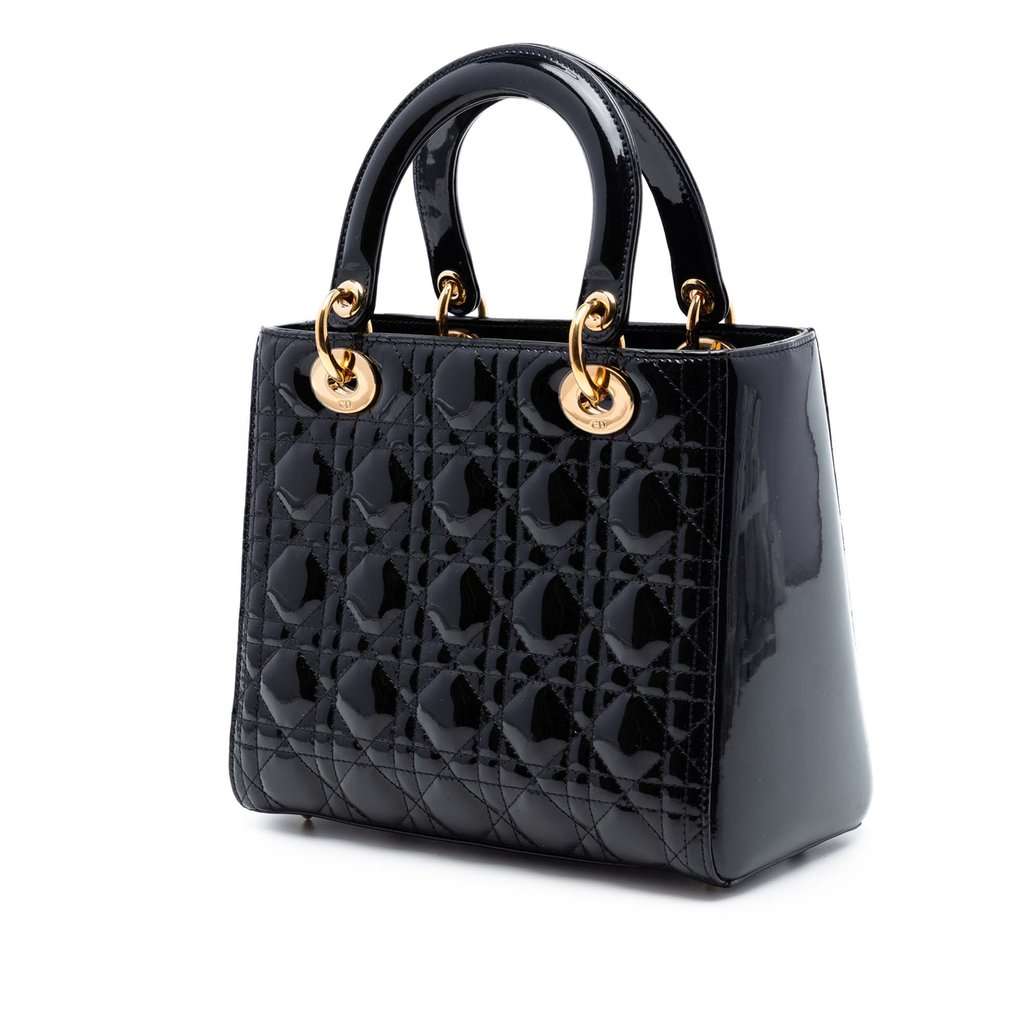 Dior Medium Patent Cannage Lady Dior Black Leather Very good condition - Back View