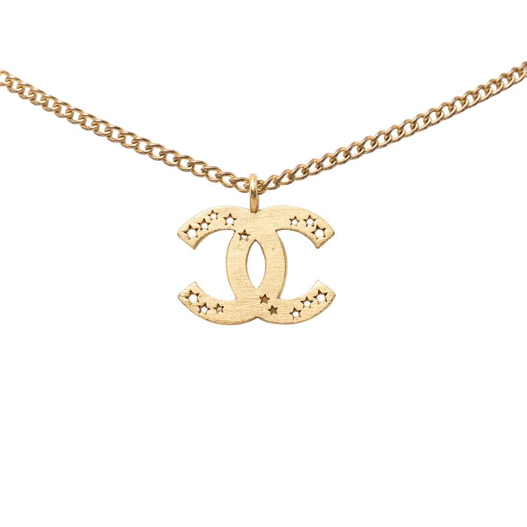 Chanel CC Gold Plated Star Cutout Pendant Necklace Gold Metal Very good - Back View