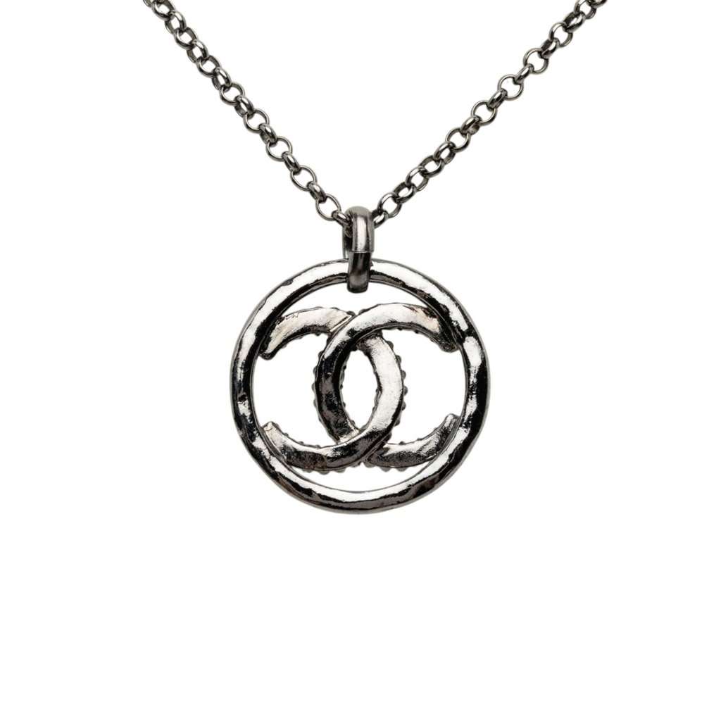 Chanel CC Ruthenium Plated Strass Pendant Necklace Black Metal Very good - Inside View