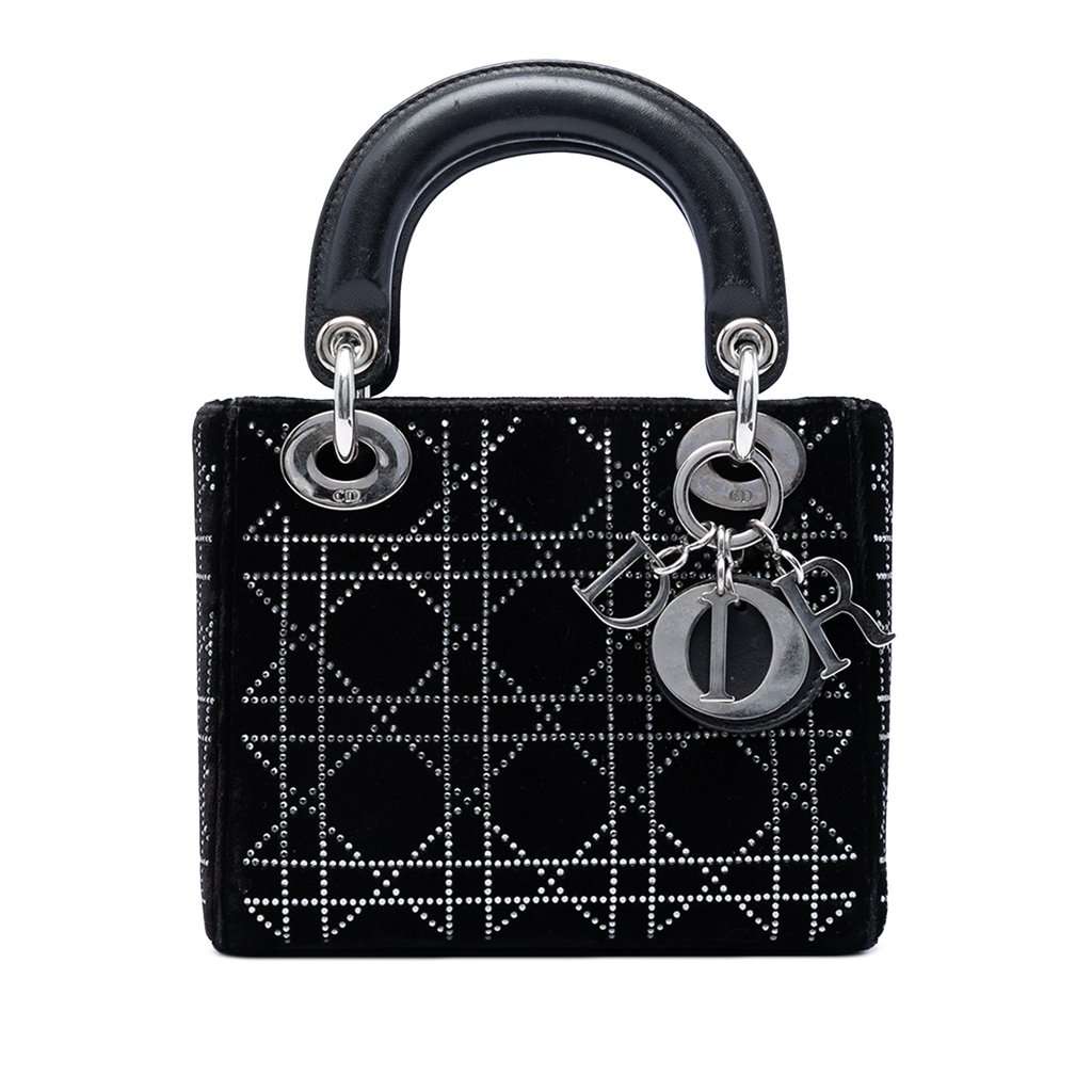 Dior Mini Satin Cannage Crystal Embellished Lady Dior Black Very good condition - Front View