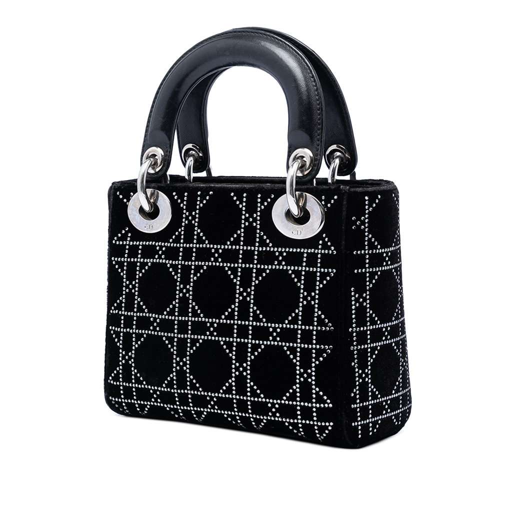 Dior Mini Satin Cannage Crystal Embellished Lady Dior Black Very good condition - Back View