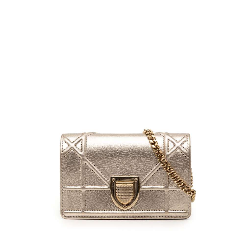 Dior Baby Metallic Grained Calfskin Diorama Flap Gold Leather Very good condition - Front View