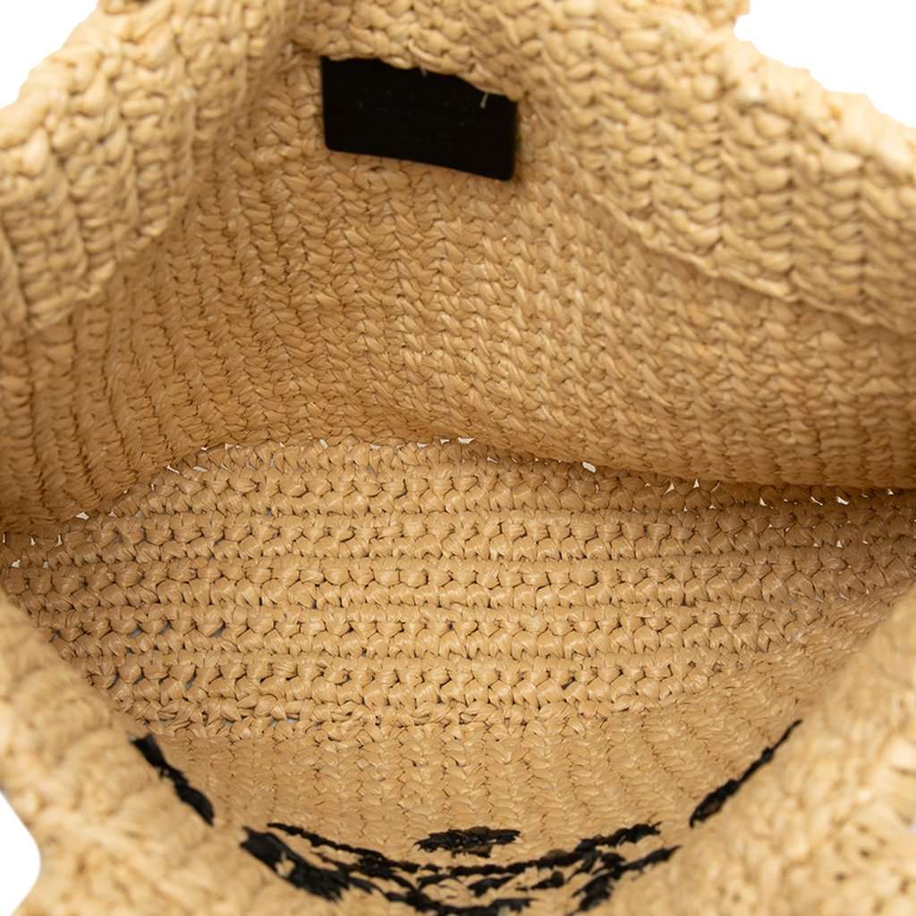 Prada Small Raffia Effect Crochet Embroidered Logo Tote Beige Very good - Model View