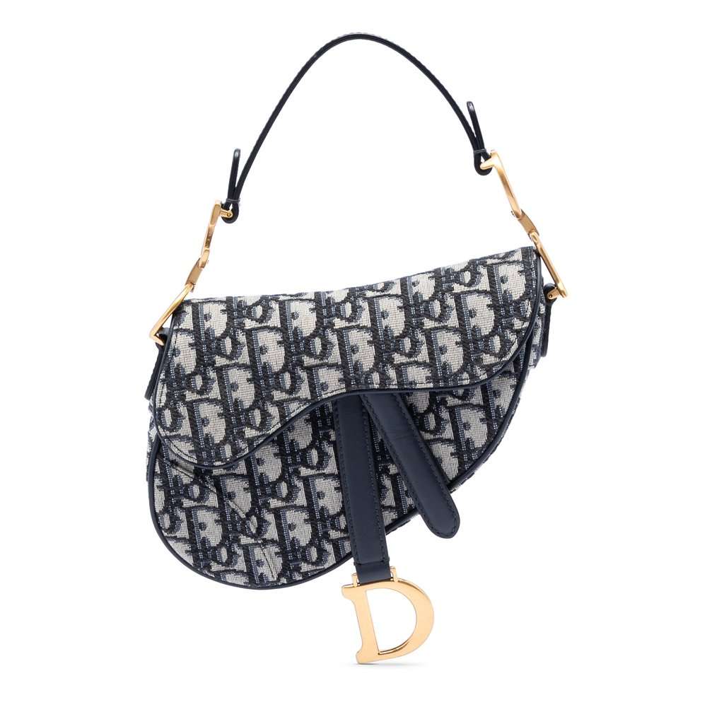 Dior Mini Oblique Canvas Saddle Bag Blue Very good condition - Front View