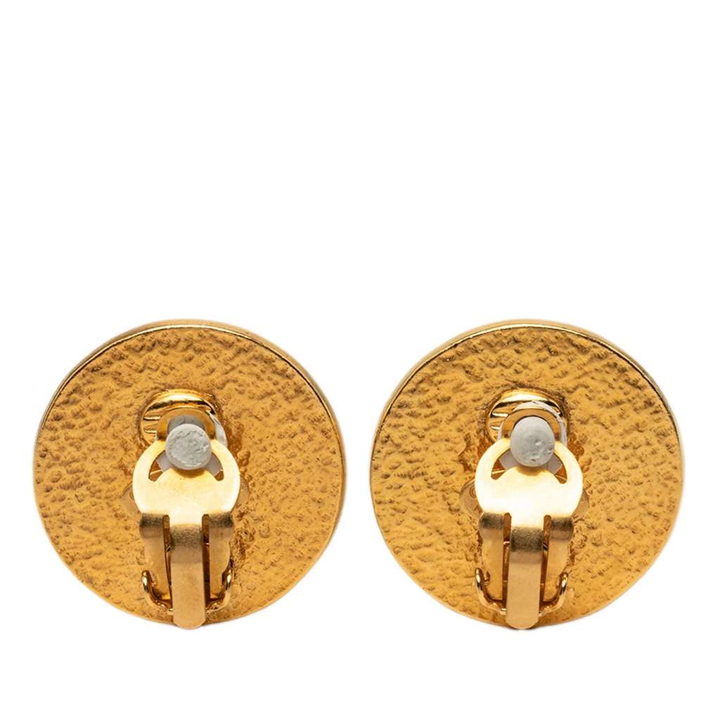 Chanel CC Gold Plated and Faux Pearls Clip On Earrings Gold Metal Very good - Back View