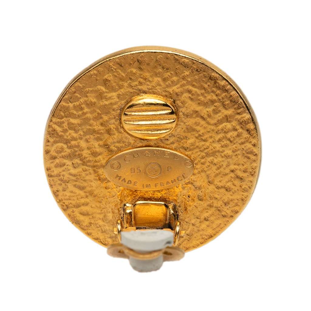 Chanel CC Gold Plated and Faux Pearls Clip On Earrings Gold Metal Very good - Inside View