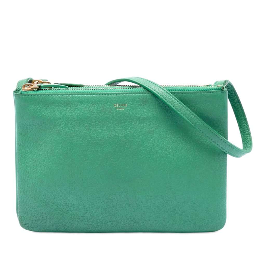 Celine Small Lambskin Trio Crossbody Green Leather Very good condition - Front View