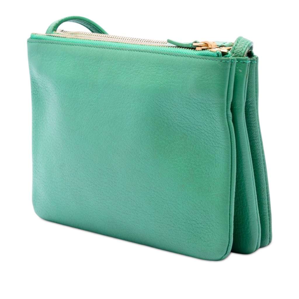 Celine Small Lambskin Trio Crossbody Green Leather Very good condition - Back View