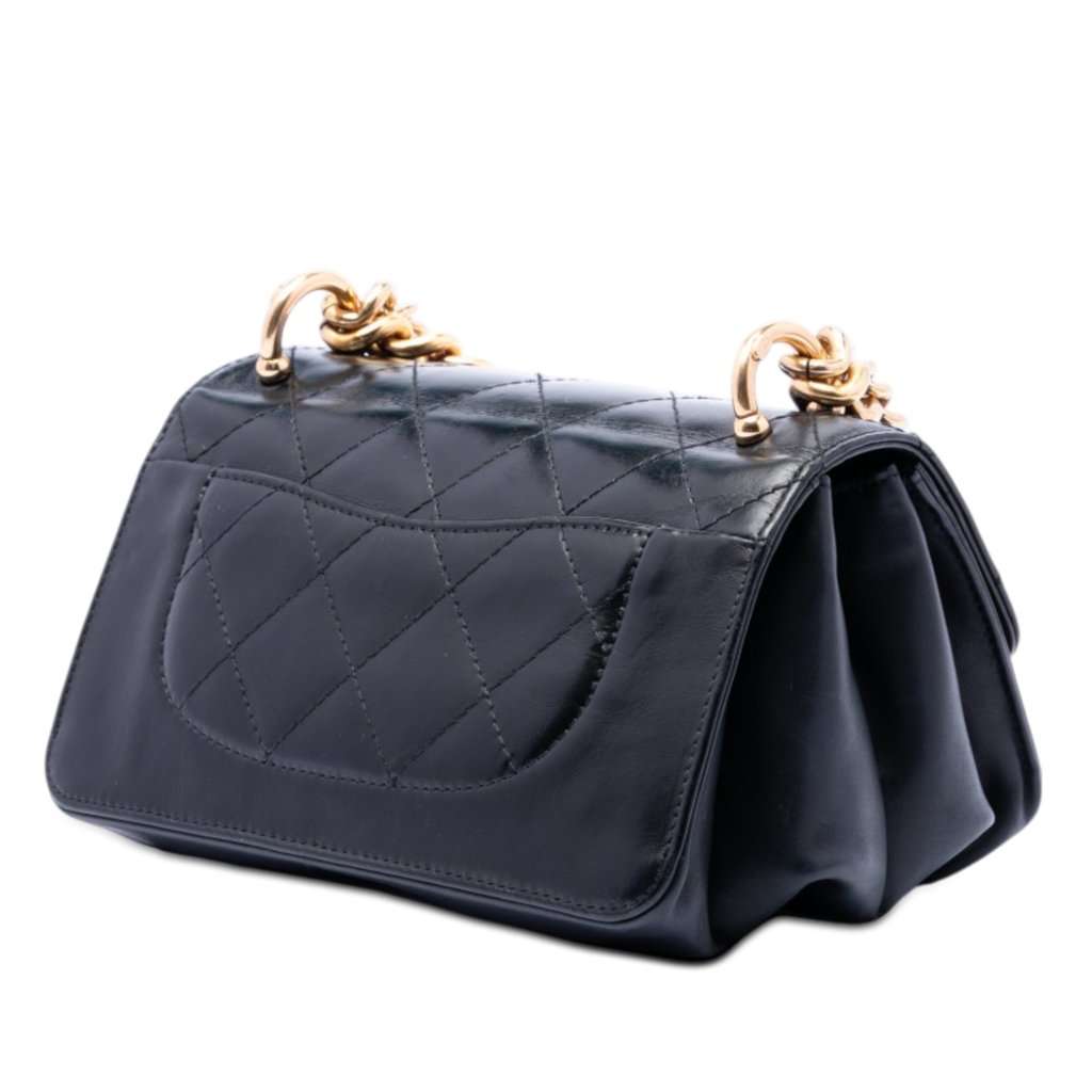 Chanel Paris Cosmopolite Mini Aged Calfskin Straight Lined Flap Black Leather Very good condition - Back View