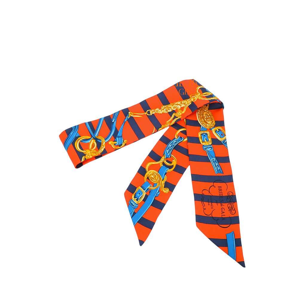 Hermès Brides De Gala Bayaderes Twilly Silk Scarf Orange Very good condition - Back View