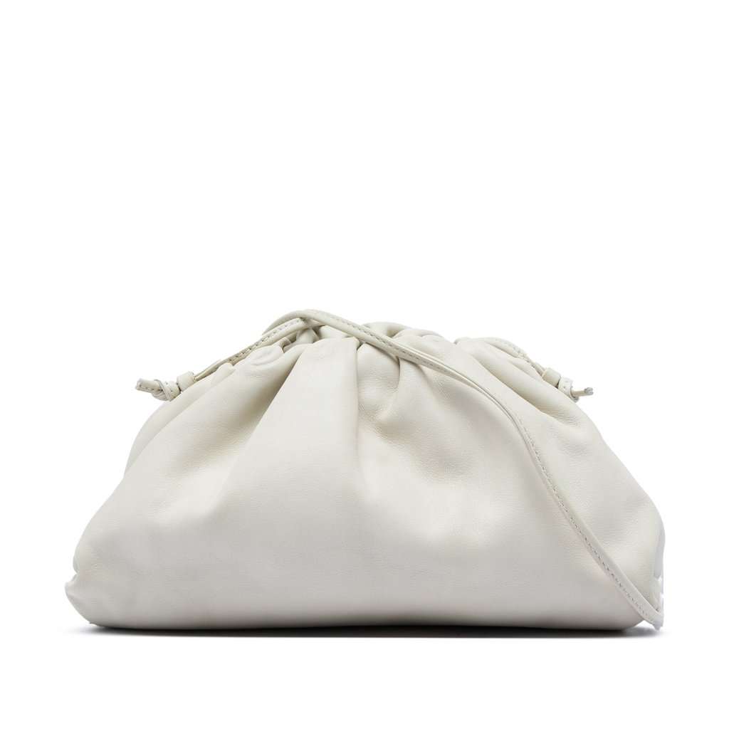 Bottega Veneta Lambskin The Mini Pouch Crossbody White Leather Very good - Front View